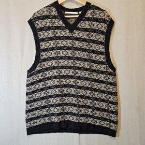 Perry Ellis Men's Sweater Vest Grey Black Stripes Argyle Nubby Texture XL